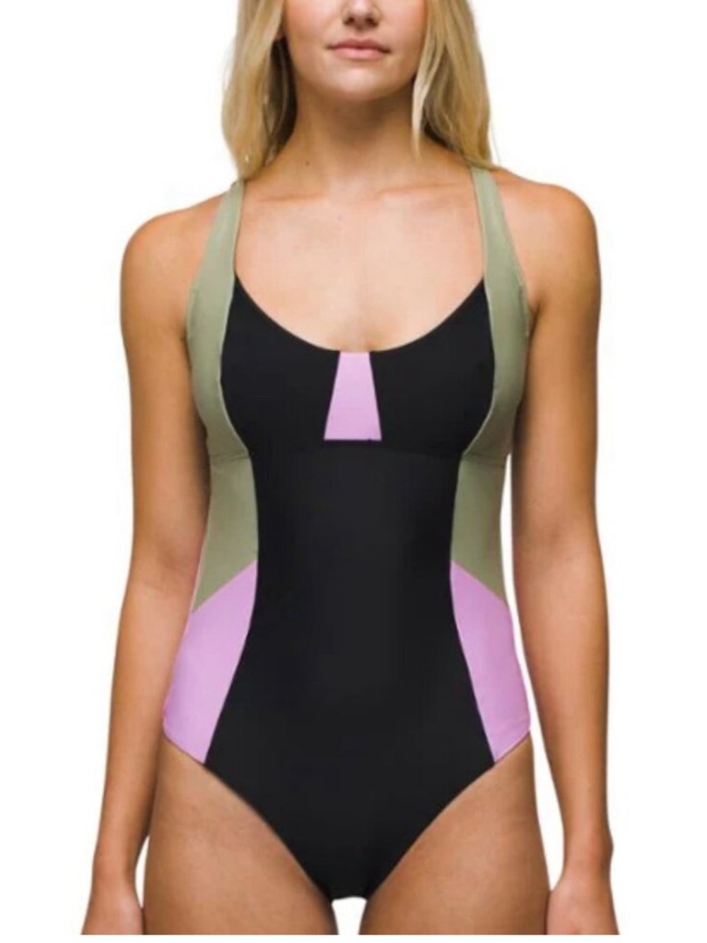 Prana Black, Olive & Lilac Colorblock One-Piece Swim